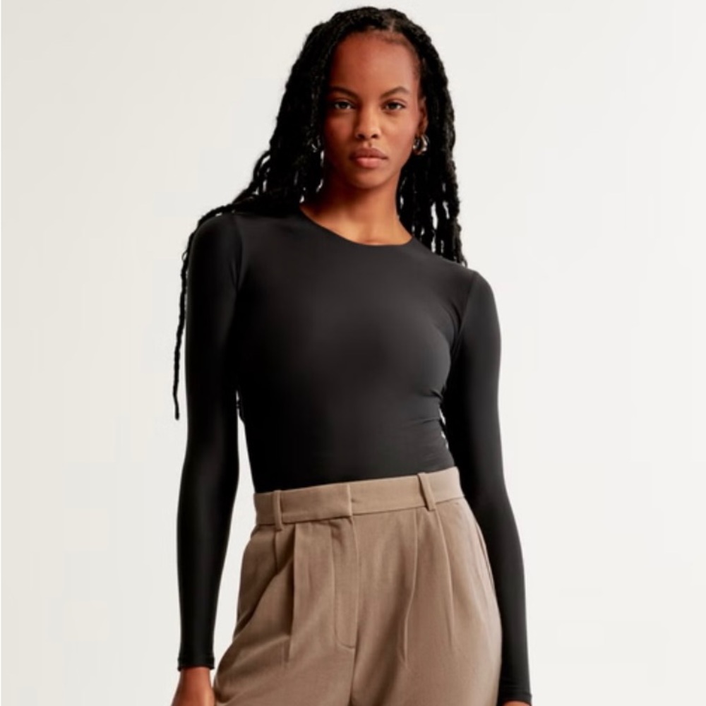 Abercrombie & Fitch Soft AF Black crew neck long sleeve bodysuit